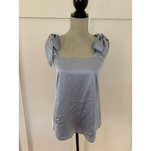 Show Me Your Mumu Makeup Tank in Steel Blue Luxe Satin Small Lined Tie Straps